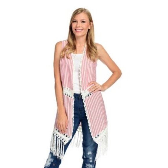 Indigo Thread Co. Striped Fringe Open Front Duster - Picture 1 of 4